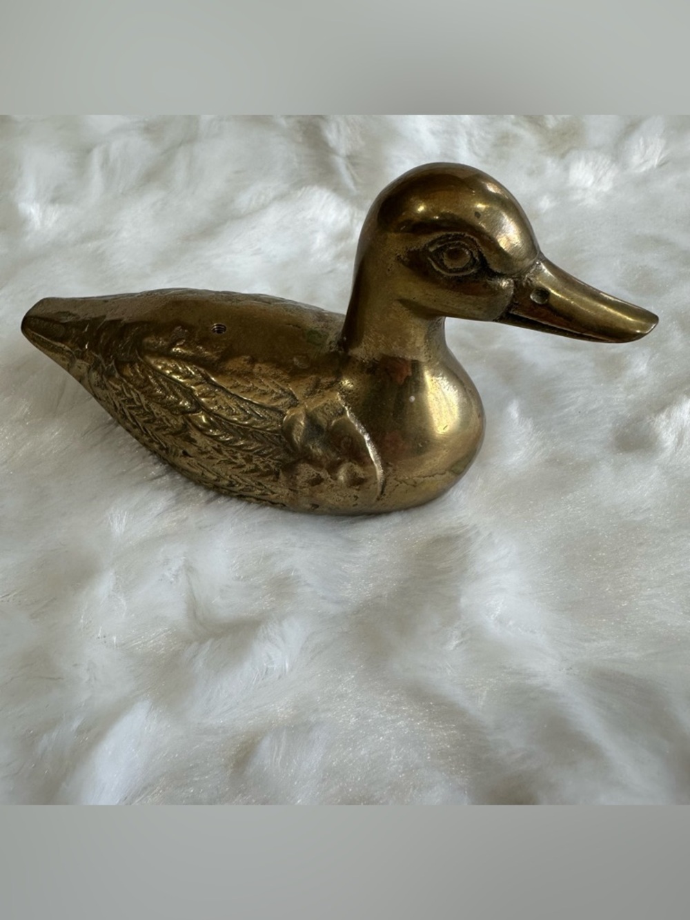 Vintage Solid Brass Mid-Century Mallard Duck Textured Sculpture Figurine